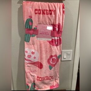 Pink Cowboy Oversized Plush Throw Valentine’s Day Cactus Hearts